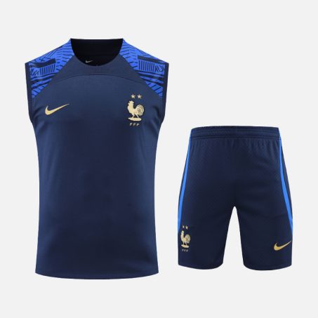 France-Navy-Blue-Pattern-Gold-Badge-Sleeveless-Trainingkit