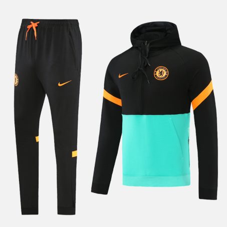 Chelsea FC-Aqua-Black-Orange Hoodie Tracksuit