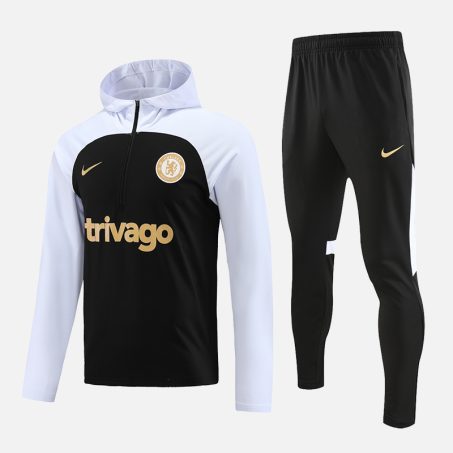 Chelsea-White-Black-Gold Hoodie Tracksuit