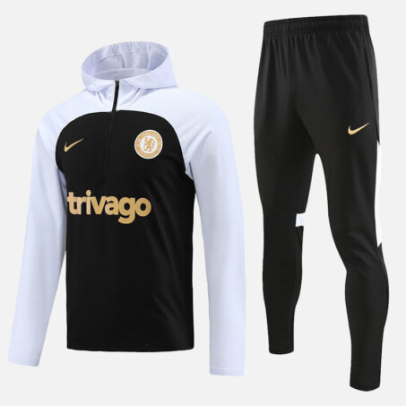 Chelsea FC White Black Hoodie Tracksuit